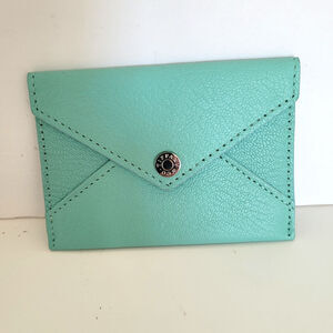 Tiffany & Co. Small Card Case Pouch Teal Blue Silver Leather Logo Wallet